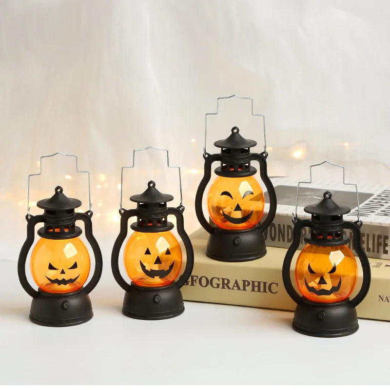 Halloween Pumpkin Lamp Ghost Lamp Horror Candle LED Lamp Retro Small Oil Lamp Horror Props  Halloween Decorations For Home