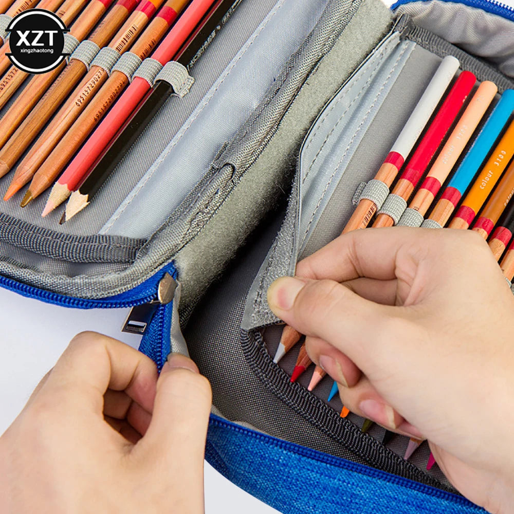 72 Holes School Cases 3 Compartments Canvas Pencil Cases Student Pen Box Storage Bag For Artist Stationery Supplies