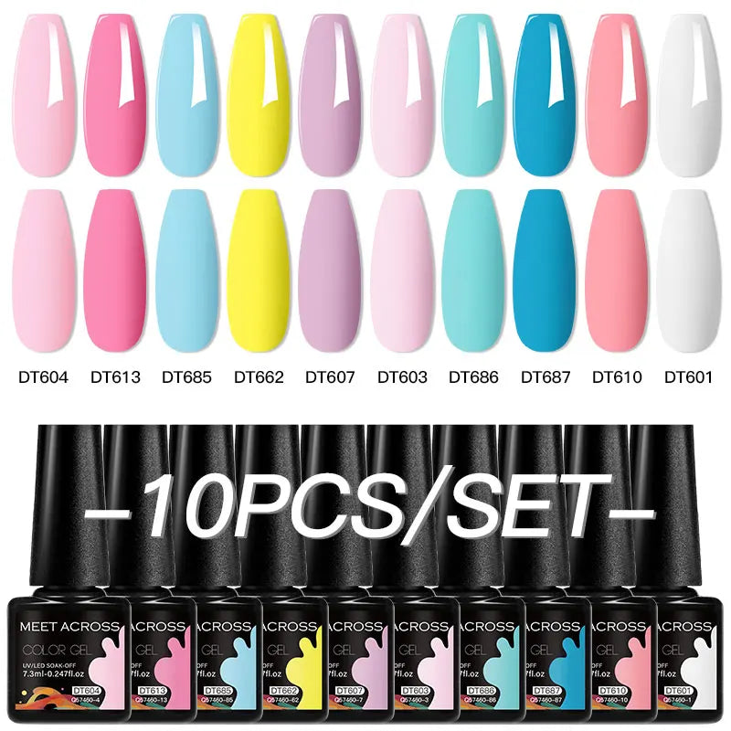 10Pcs Gel Nail Polish Set Macaron Color Semi Permanent UV Gel Varnish For Summer Long Lasting Manicure Kit Soak Off Nail Supplie