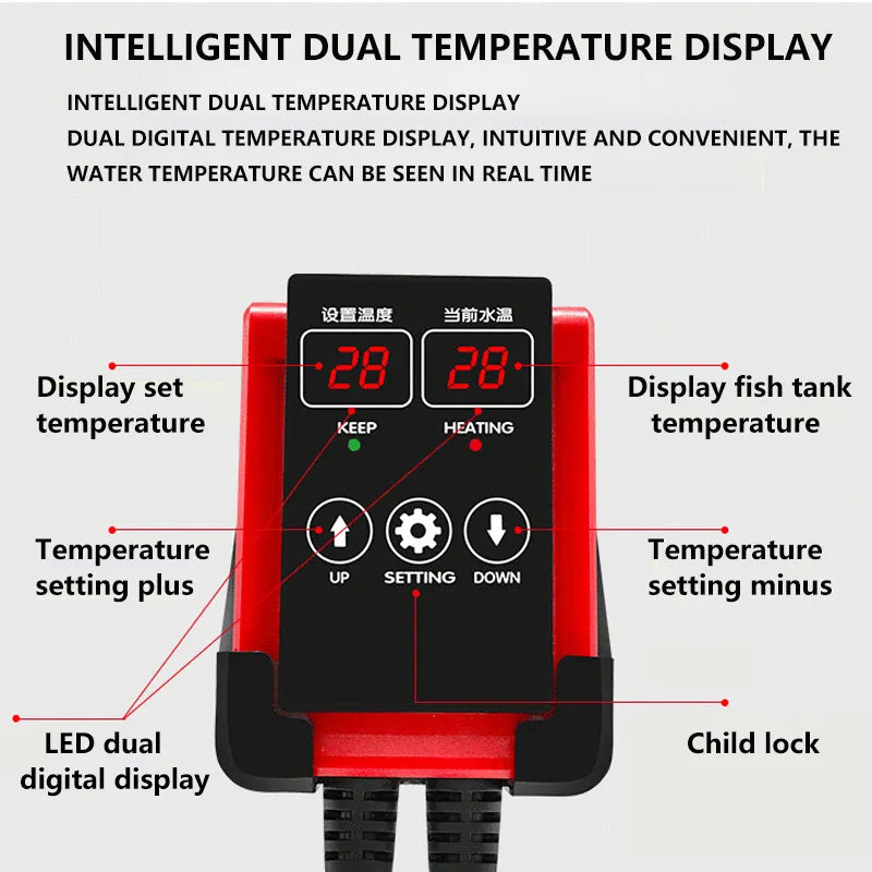 1200W Aquarium Heater Temperature Controller Fish Tank LED Digital Display Heating Rod Constant Temperature Accessories