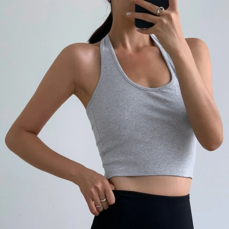 Cotton Sexy Backless Black White Tank Tops Halter Streetwear Vest Female Crop Top Summer 2024 Basic T-shirts Ladies Tube Camis