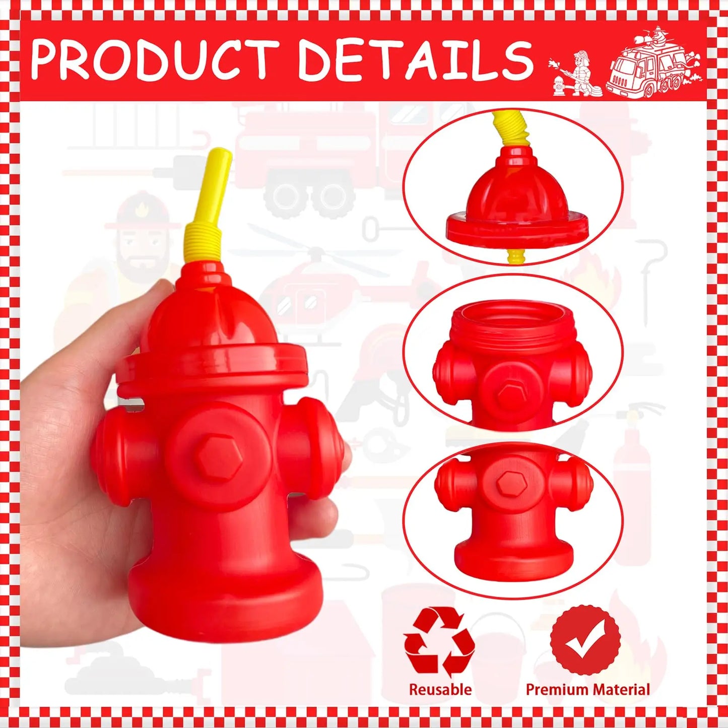 2/4/6/8/10pcs Novelty Fire Hydrant Straw Cups with Lid Suitable Fireman Birthday Party Favors Boys Birthday Party 8oz Water Cups