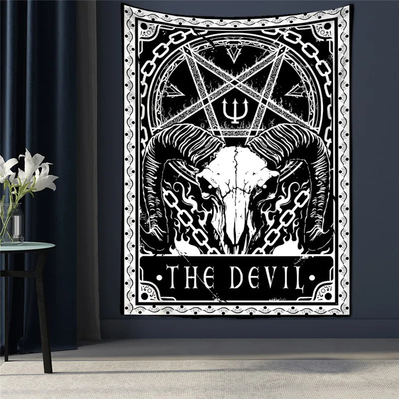 Black Tapestry Wall Hanging Psychedelic Sun Tarot Card Hippie Astrology Divination Witchcraft Background Wall Room Boho Decor