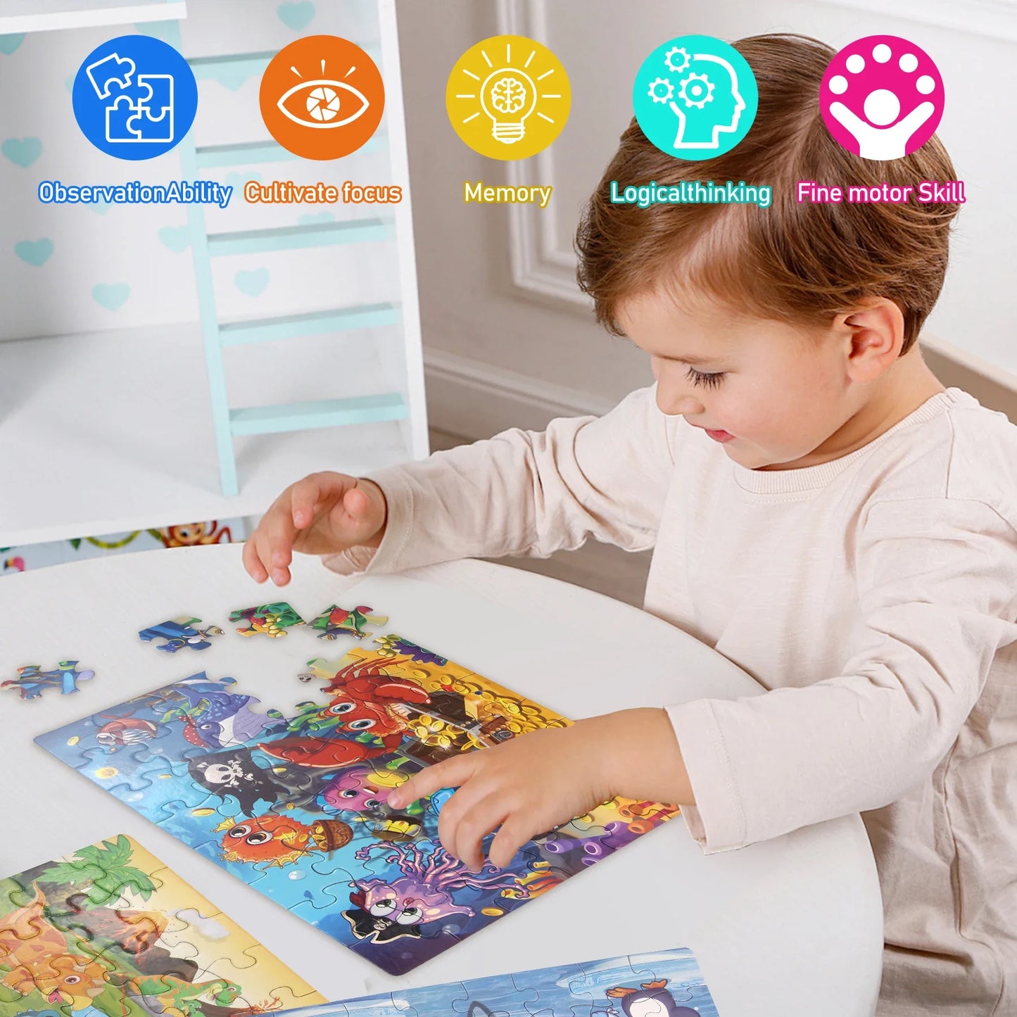 EKIND Puzzles for Kid Ages 4-6,48pcs Colored paper Jigsaw Puzzle Durability Educational Perfect for Family Game Classroom Fun