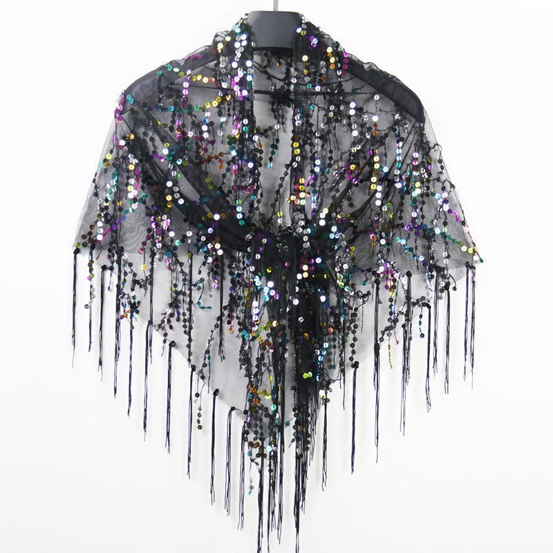 Bling Tassels Blouse Shirt Sexy Women Summer Sequin Casual Tops Camiseta Mujer Poncho Shirt Blusas Pullover Party Club Clothing