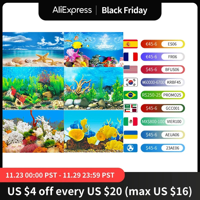 Aquarium Background Decoration with 3D Ocean Plant Aquascape Fish Tank Sticker Poster Aquascape Painting Fish tank accessories