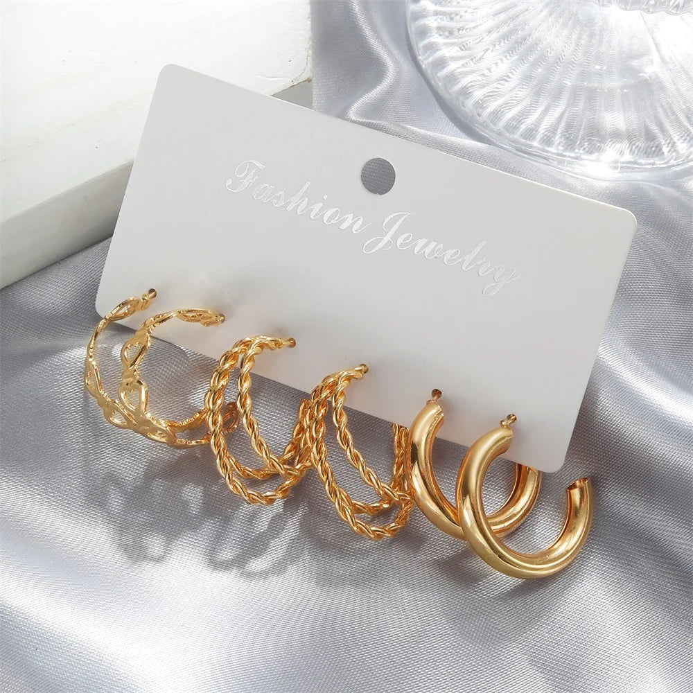 FNIO Trendy Geometric Earrings Set For Women Metal Gold Color Hollow Heart Dangle Earrings Girls Party Jewelry Gifts 2023 New