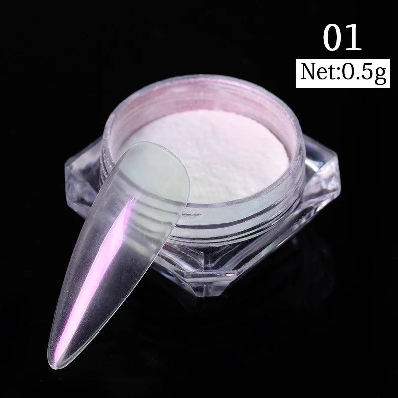 NICOLE DIARY Nail Powder Pigment Pearl White Rubbing on Nail Art Glitter Dust Chrome Aurora Manicure  Decoration DIY