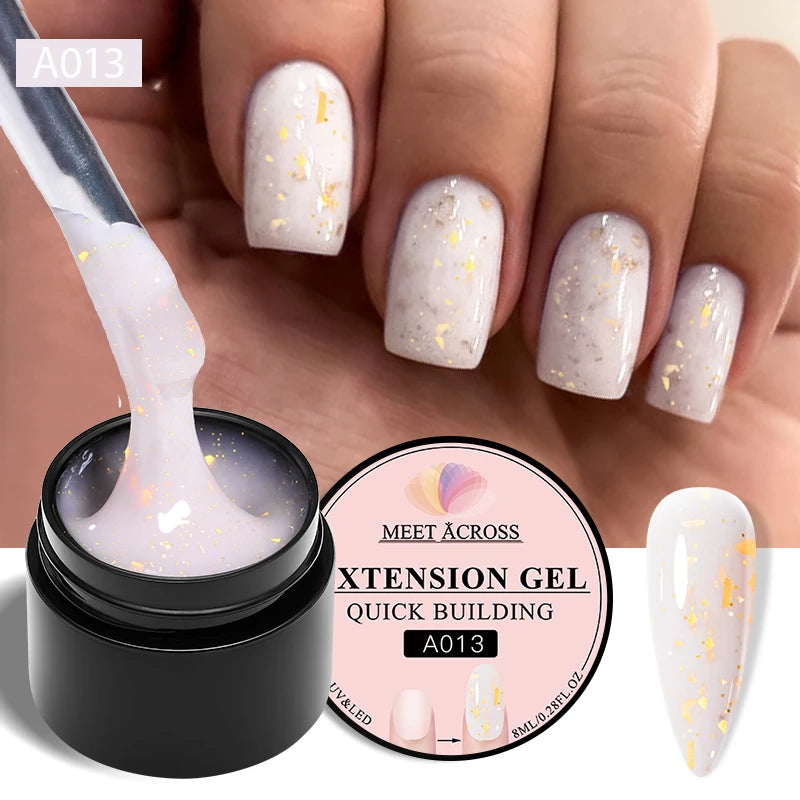 MEET ACROSS 7ML Pink Glitter Quick Extension Gel Nail Polish Gold Foils Effect Vernis Semi Permanent UV Gel Nail Art Hard Gel