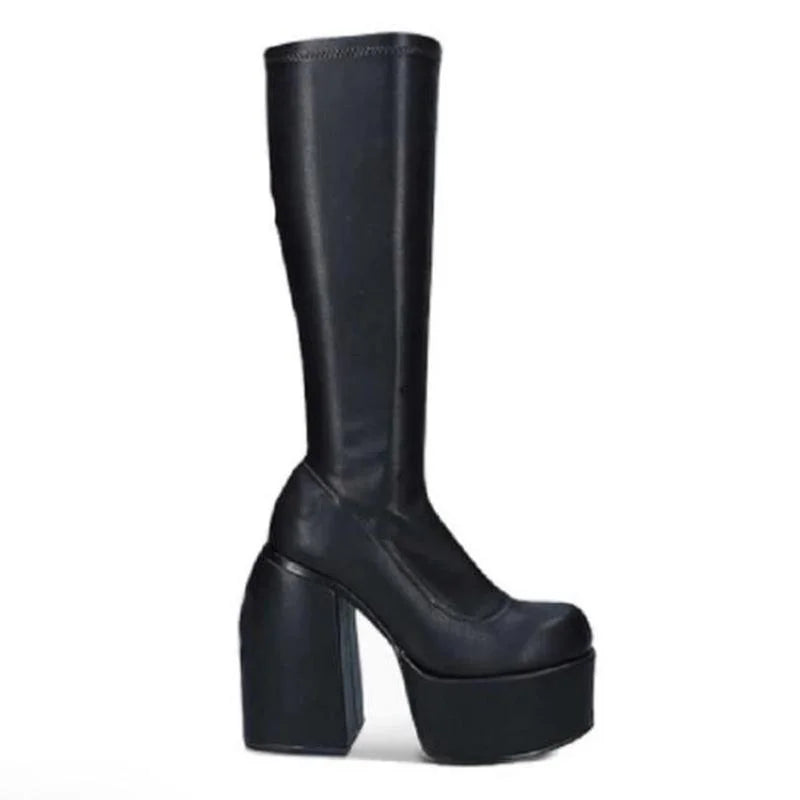 2022 New Boots Woman Over-the-Knee Platform Gothic High Heels Punk Style Rock Winter Women's Boots Size 35-43 Botas Femininas PU