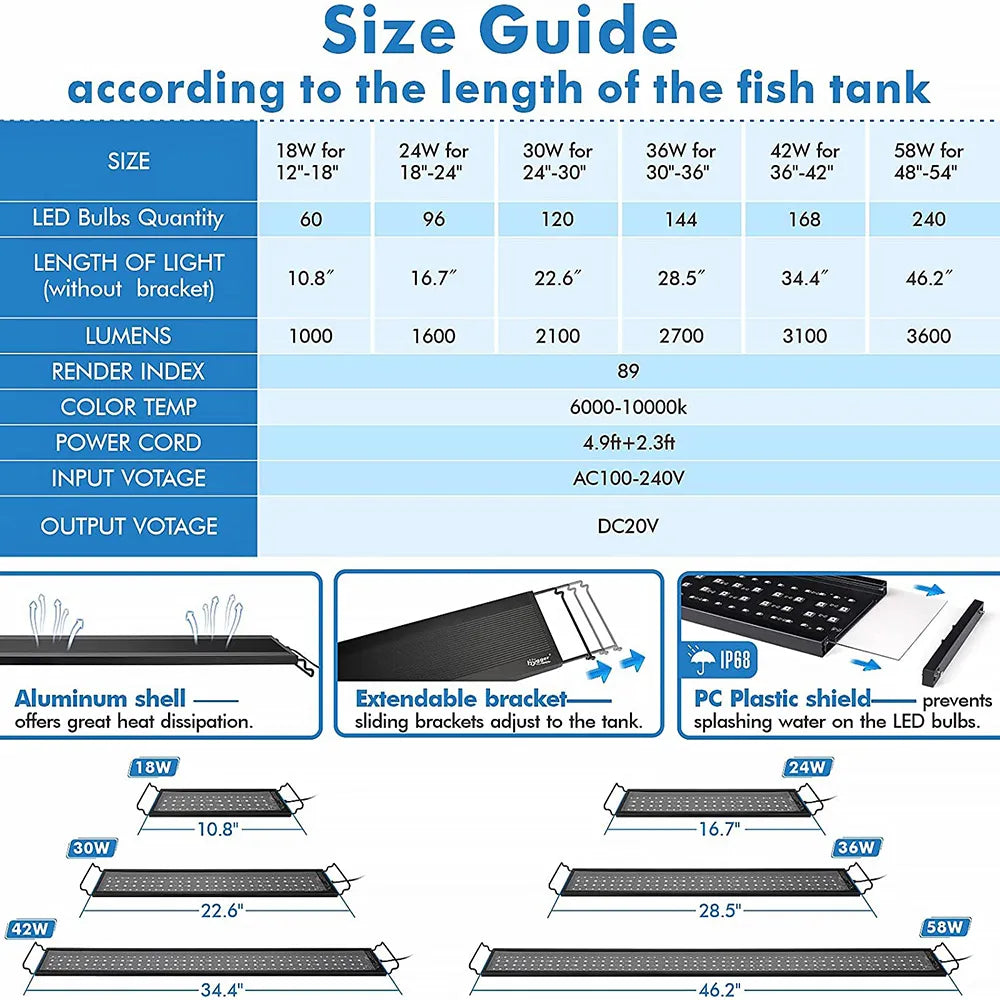 60-105CM Remote Control Aquarium Light with Timer Full Spectrum Fish Tank Light with Weather Mode RGBW LED Lamp for Water Plants