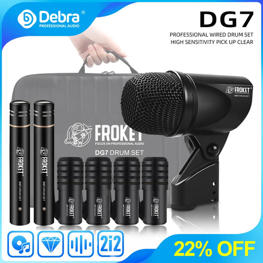 Debra DG7 Drum Microphone Dynamic Wired Set Snare Evolution Series With Clip Arm Mount Professional Drum Microphones kit