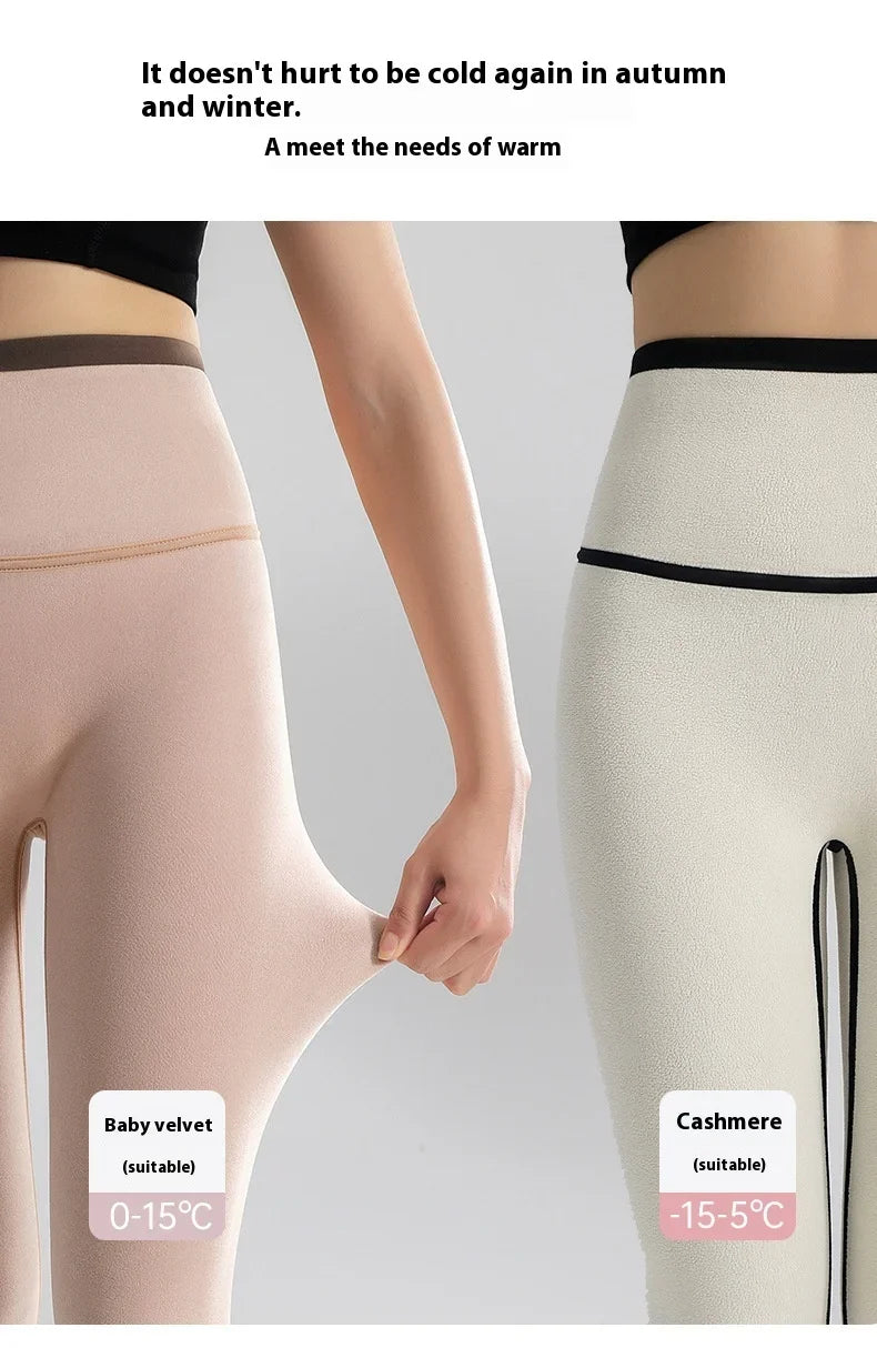Women's Autumn Winter Thickened Alpaca Velvet Black Shark Leggings High Waist Slim Seamless Fleece Warm Leggings