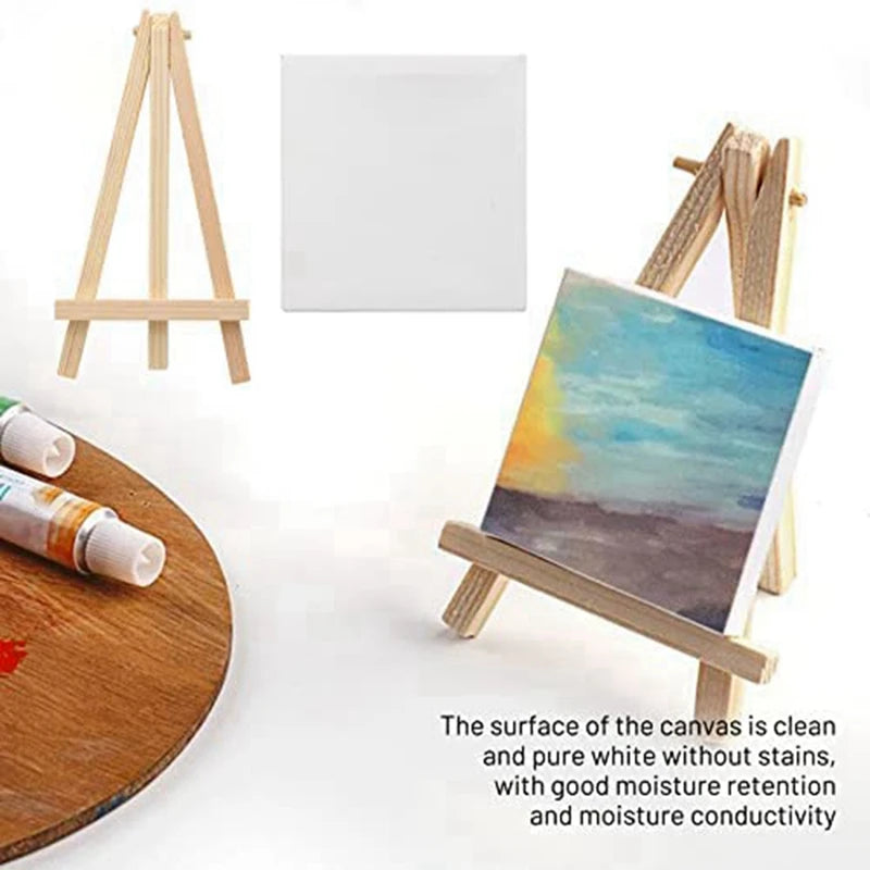 16 Pack 4 X 4 Inch Stretched Mini Canvases Small Painting Canvas With Easel Art Canvases For Kids Painting Craft