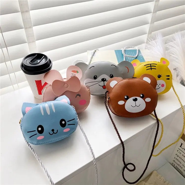 New Children's Mini Handbags Baby Girls PU Leather Small Shoulder Crossbody Bags Cute Cat Kids Coin Purse Wallet Money Bag