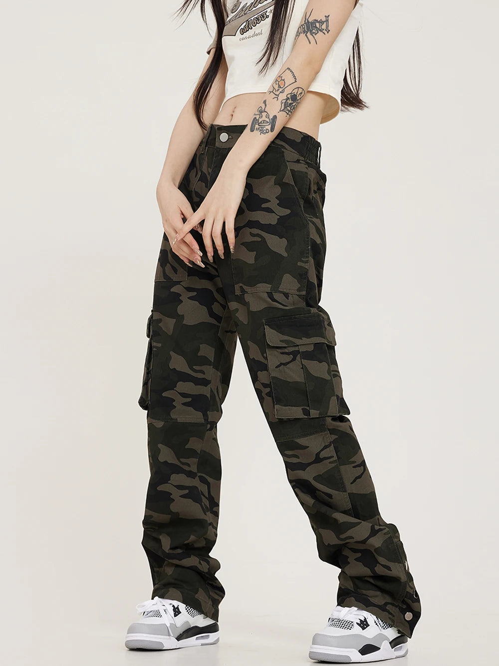 Women's Camouflage Pants Vintage Cargo Casual Fashion Y2k Style Baggy Jogger Sweatpants Loose Streetwear Stacked Wide Trousers