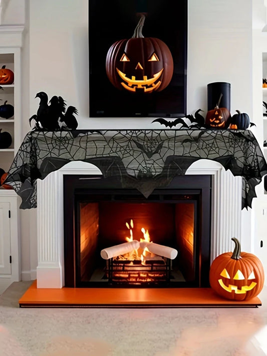 1 Pcs Halloween Spider and Bat (Skeleton) Mantel Scarf, Add Spooky Charm to Your Home Decor, Suitable for Home Outdoor Decoratio