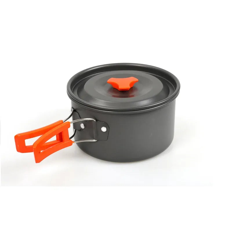 3pcs/Set Portable Non Stick Aluminum Alloy Camping Cookware Tableware Outdoor Kettle Teapot Frying Pan Pot Cooking Picnic Hiking