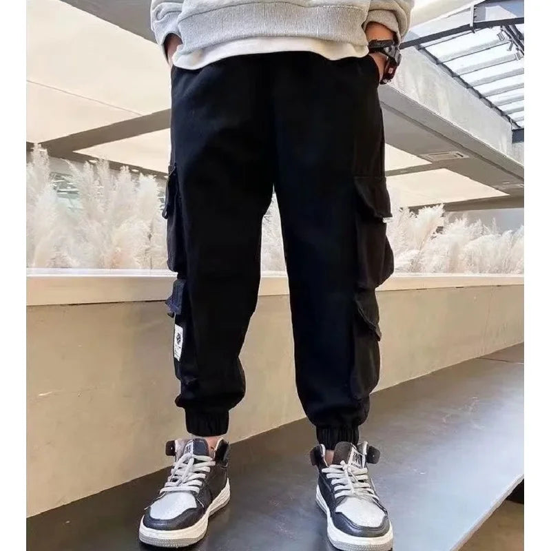 Kids Sport Pants Boys Cargo Pants Teenage Hip Hop Joggers Trousers Big Children High Waist Vintage Streetwear Baggy Pants Child