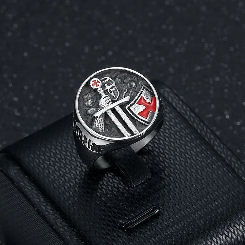 Punk Gothic Solid Stainless Steel Knights Templar Skull Rings for Men Retro Jewelry Drop Shipping