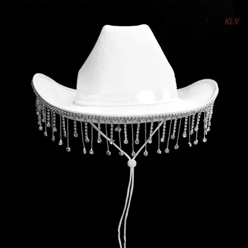 Bride Cowgirl Hat for Adult Wedding Cowboy Hats with Rhinestones Fit Most Women for Theme Party Black White Pink