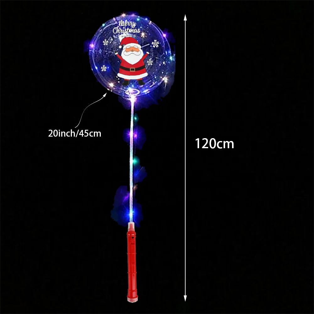 10pc 20pc 30pc LED Light Up Bobo Baloons 3 Levels Flashing Handle Christmas Party Decoration Santa Claus Prints LED Bobo Balloon