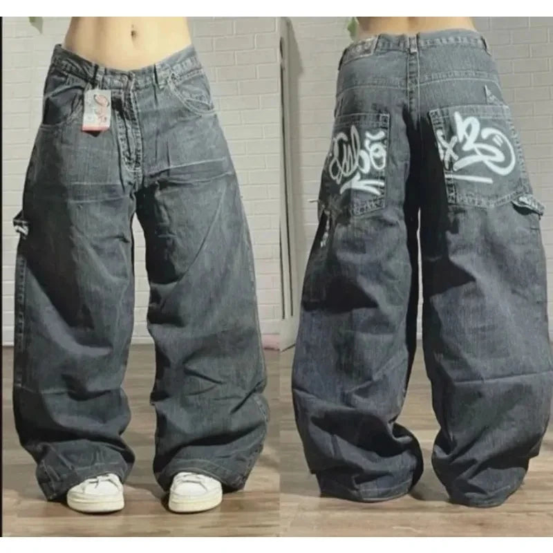 Streetwear New Fashion Old Washing Heavy Industry Big Pocket Black Baggy Jeans Men Y2K Rock Hiphop Dark Casual Wide-leg Trousers