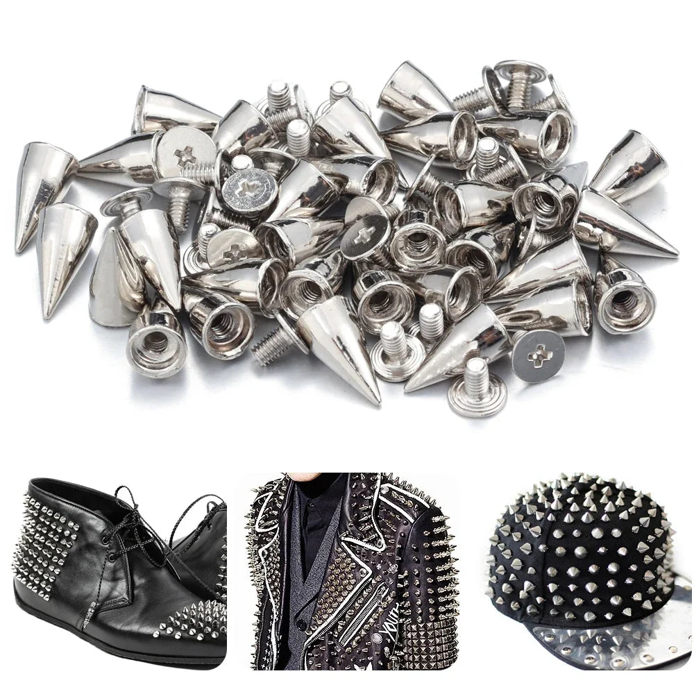 10-50pcs Punk Rivets Metal Cone Studs And Spikes Silver Warhead DIY Punk Garment Crafts Tools Clothes Shoes Leather Accessories