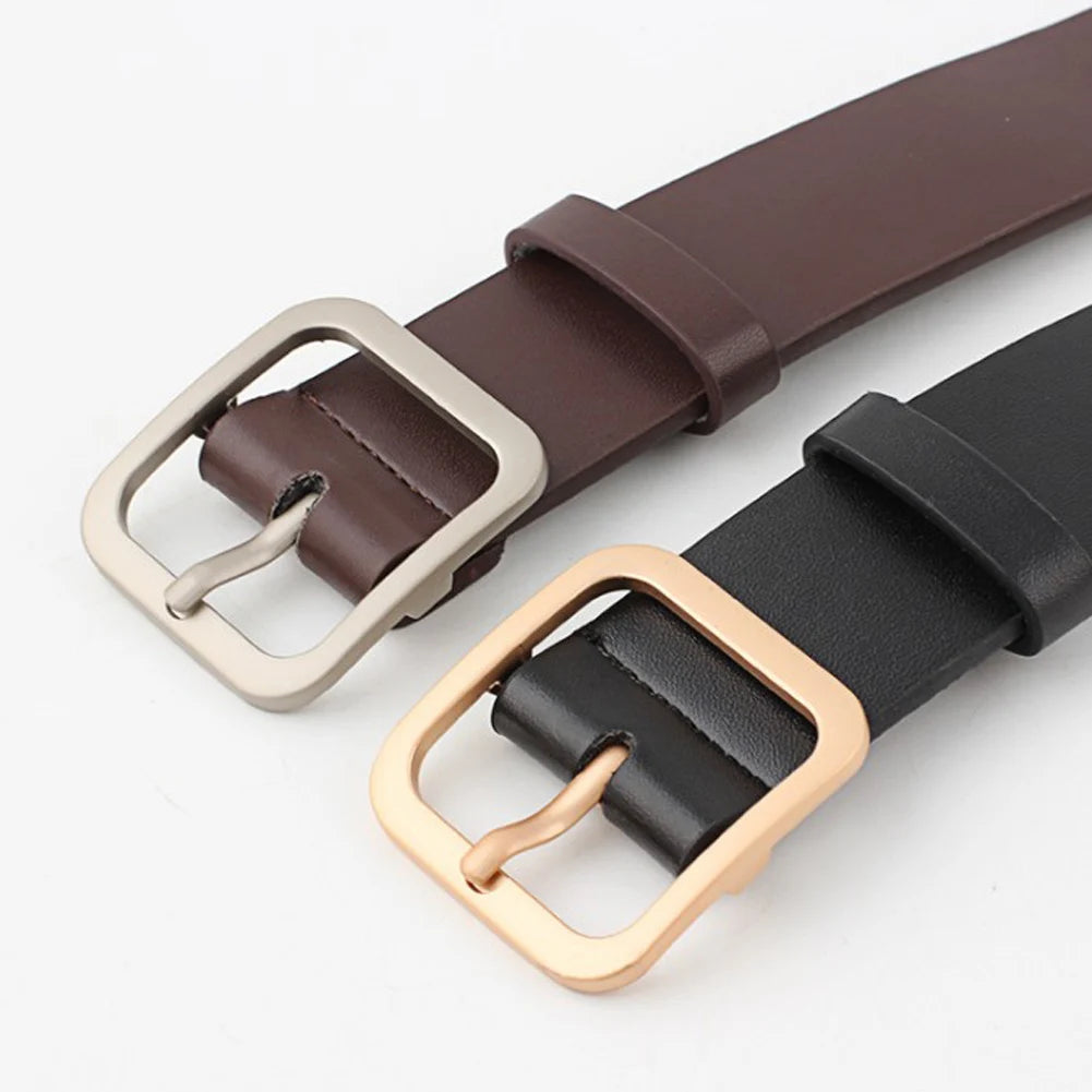 Classical Simple PU Alloy Square Buckle Belts Business Versatile Leisure Belts Black For Men Jean Pants Waistband