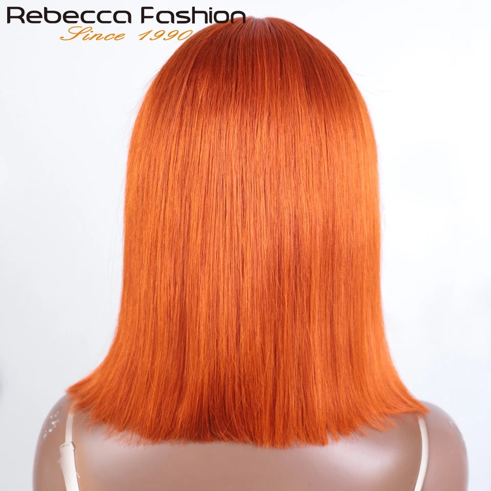 Short Cut Ginger Blonde Ombre Straight Bob T Lace Wigs Human Hair Pre Plucked Brazilian Straight Lace Front Human Hair Lace Wigs