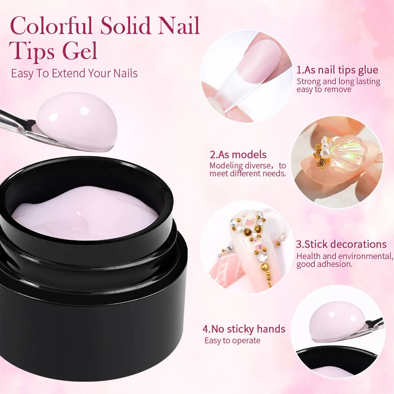 BORN PRETTY Solid Nail Tips Gel 5g Transparent Clear Function Gel Nail Extension Gel Soak Off Nail Art Gel Need UV Lamp Cure