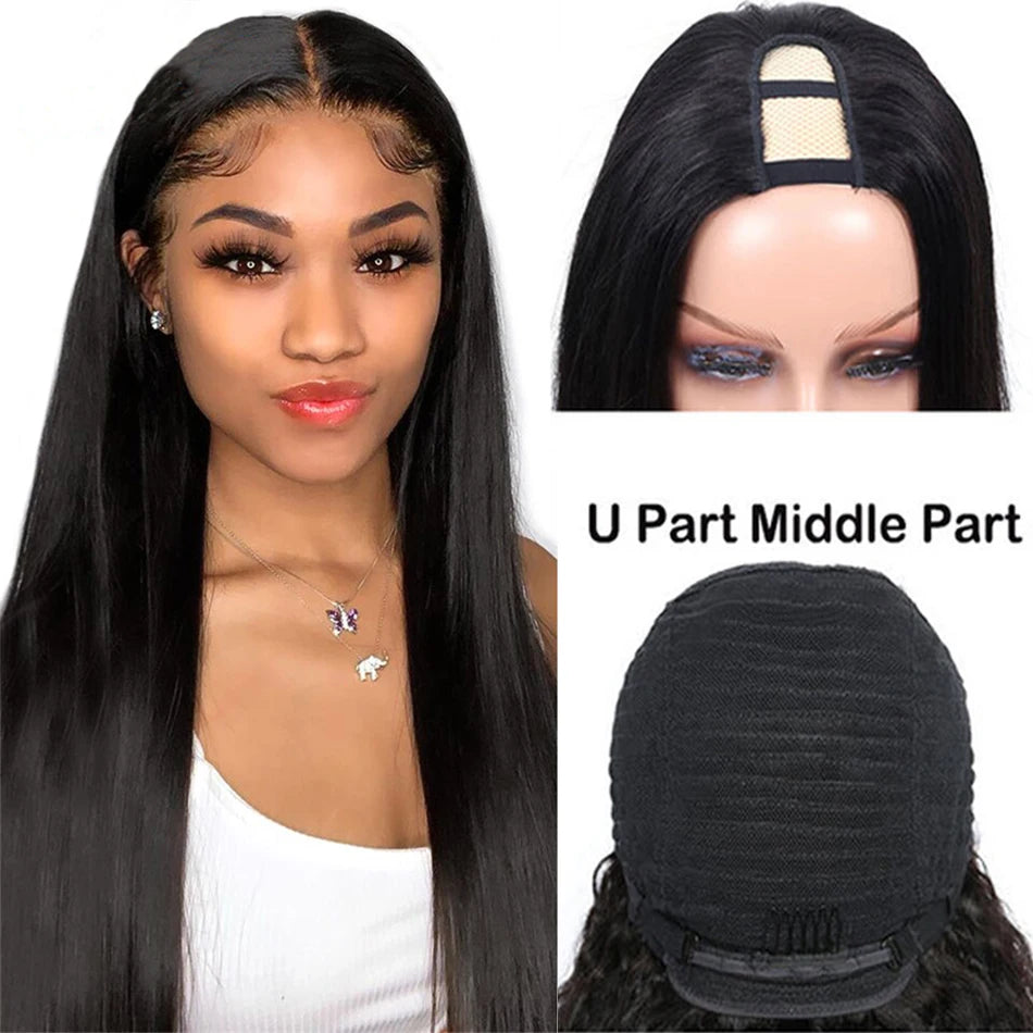 Straight Wigs Cheap U Part Wig Brazilian Human Hair Wigs For Women Virgin Hair Hot Sale Middle U Shape Wig 180 Density Wholesale