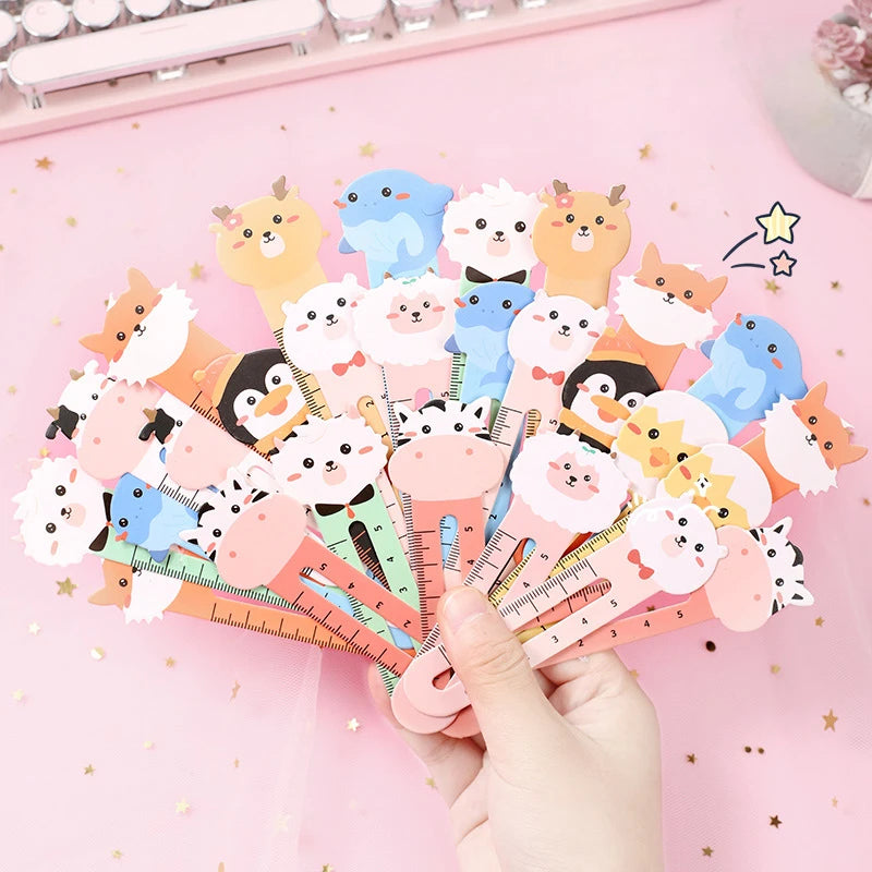 50Pcs/pack Cartoon Animal Bookmark Cute Bear Kitten Student Ruler Bookmark Students Supplies