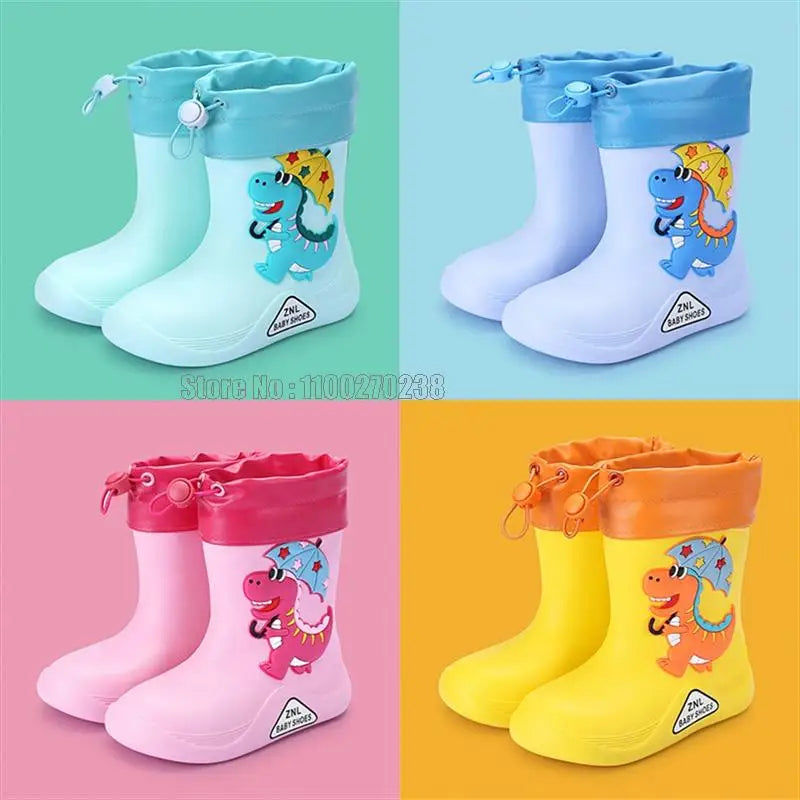 Toddler Size Rain Boots Classic Waterproof Children Kids Rubber Boots Kids Boy Cartoon Dinosaur Water Shoes