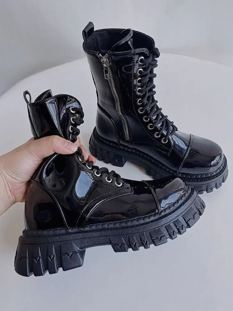 Short Shoes for Woman Combat Booties Punk Style Footwear Waterproof Women's Ankle Boots with Laces Lace-up Biker New Rock In Y2k