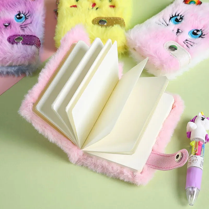 Cute Cat Plush Notebook For Girls Pendant Furry Cats Notebook Daily Planner Journal Book Note Pad Stationery 80 Sheets Per Book