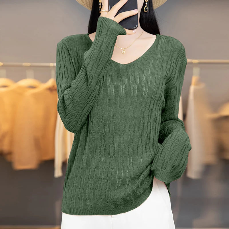 2023 New Temperament elegant Cashmere sweater women thin Spring and Autumn V-neck loose cashmere thin sweater women