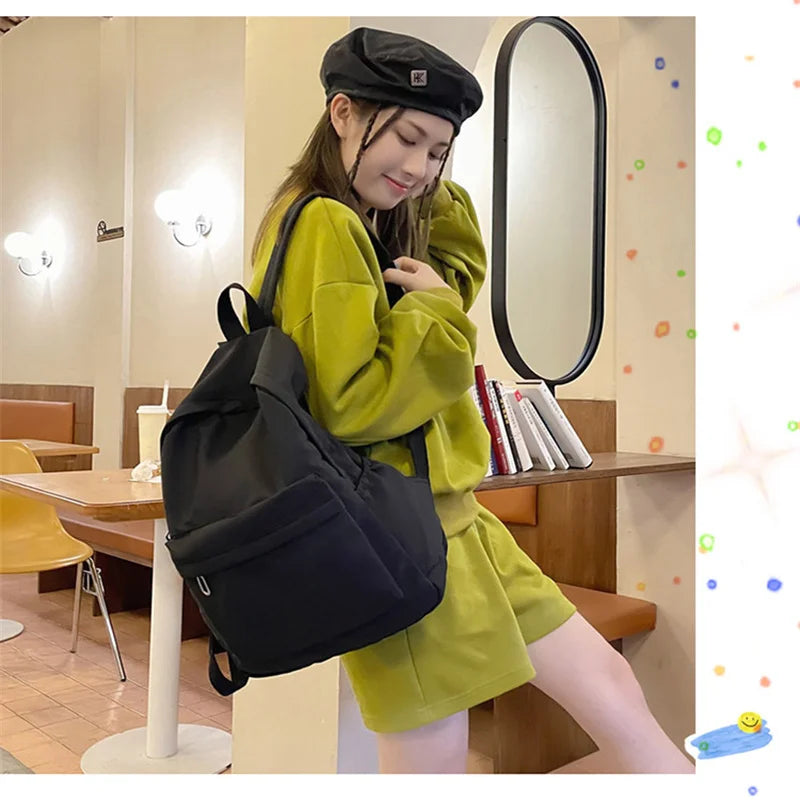 New Women's Backpack Large Capacity Travel Bag School Season New Students Casual Solid Color Mochila