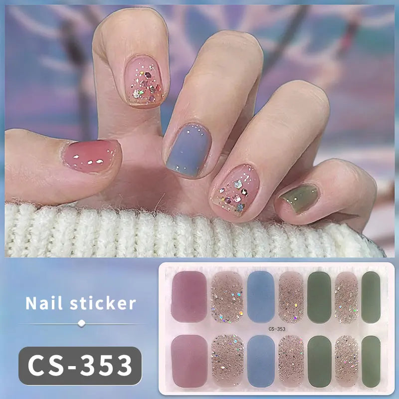 14/16Tips Fashion Gradient Nail Sticker Nail Art Stickers Self-Adhesive Simple Full Nail Wraps French DIY NAil Art Making