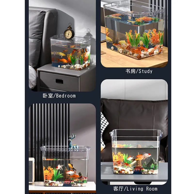 PET Explosion-proof Fish Tank Tabletop Mobile Small Ecological Water Tank Aquarium Box Plastics Ultra-white Organic Glass