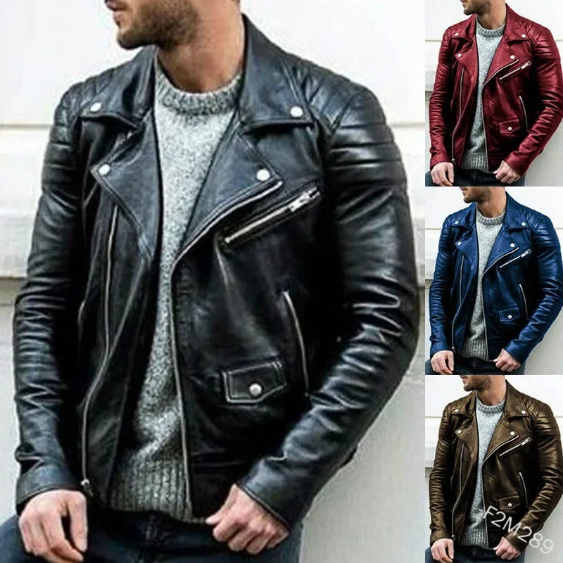 Mandylandy Men PU Leather Coat Teen Stand Collar Punk Male Motorcycle Leather Jackets Faux Leather Zipper Autumn Handsome Coats