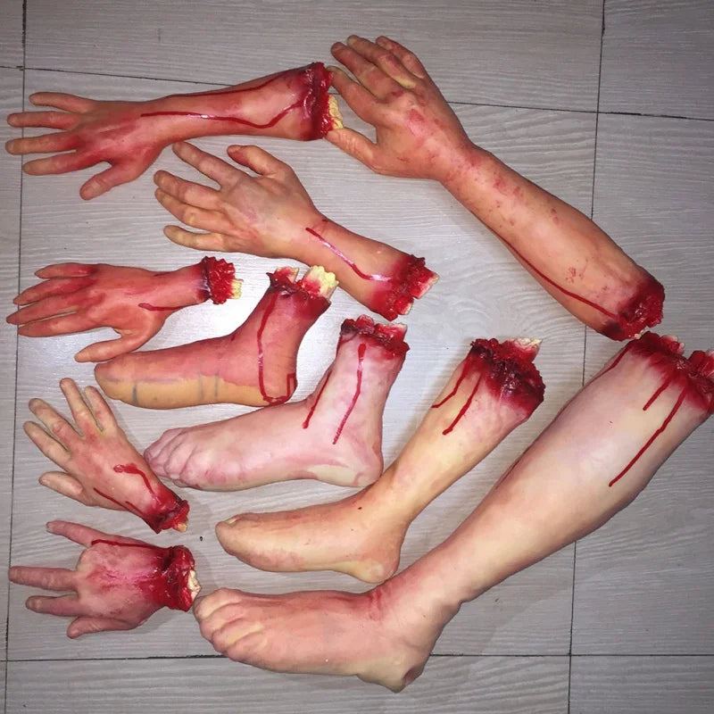 Halloween Horror Props Bloody Hand Haunted House Party Decoration Scary Fake Hand Finger Leg Foot Brain Heart Halloween Supplies