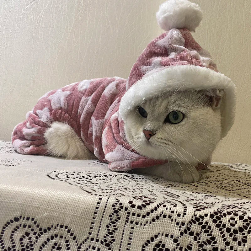 Warm Autumn Winter Cat Clothes Thicken Fleece Pet Jumpsuit for Cats Sphynx Coat Clothing Puppy Pajamas Pets Supplies Outfits