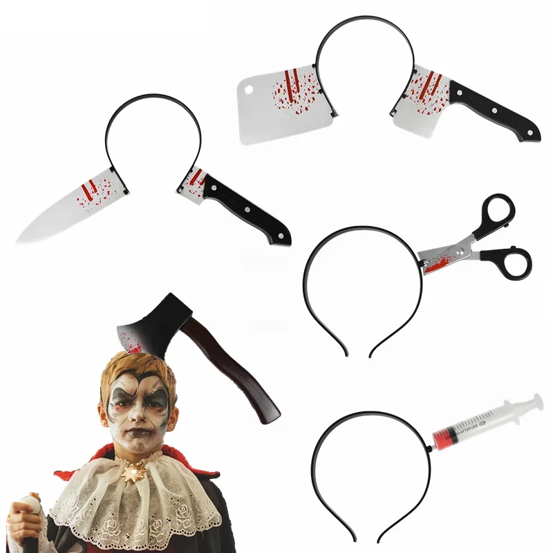 Horror Wear Head Halloween Knife Axe Scissors Headband Props for Adults Halloween Party April Fool's Day Teasing Toy Supplies 7z