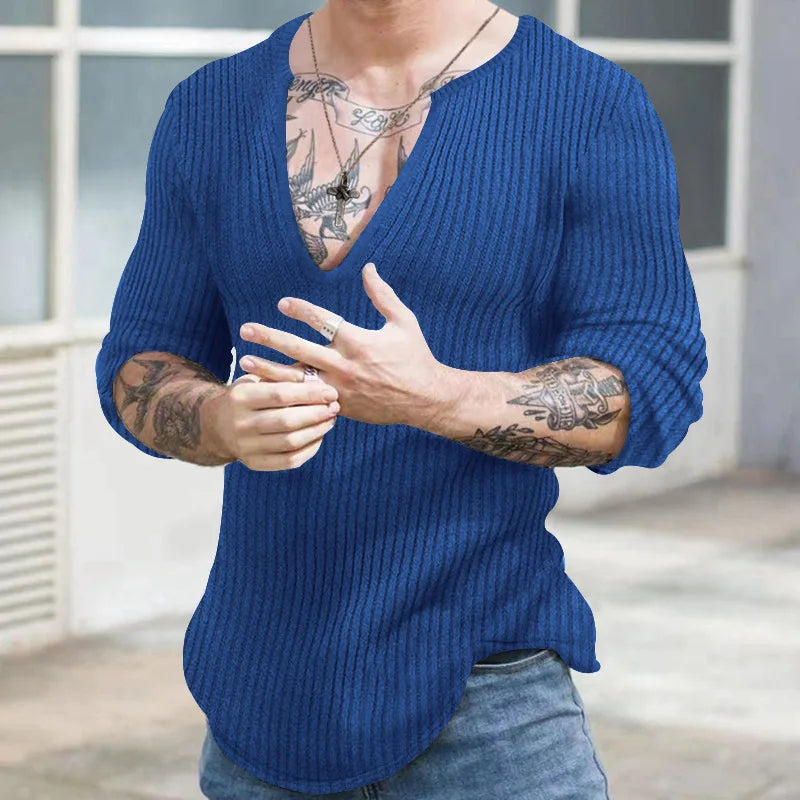 Autumn Winter Men's V-neck Casual Fashion Sweaters Male Long Sleeve Solid Color All-match Knitting Pullovers Gentmen Jumpers Top