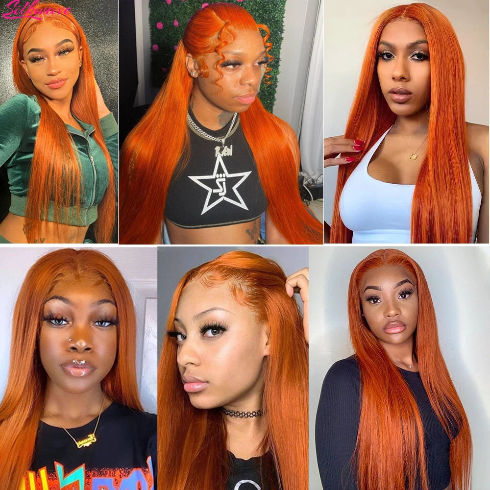 36 Inch Orange Ginger Lace Front Wigs Human Hair For Women Straight 13x4 13x6 Hd Lace Frontal Wig Colored Pre Plucked Brazilian