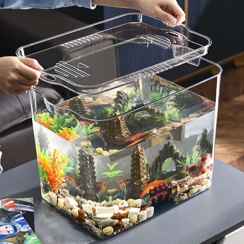 PET Explosion-proof Fish Tank Tabletop Mobile Small Ecological Water Tank Aquarium Box Plastics Ultra-white Organic Glass