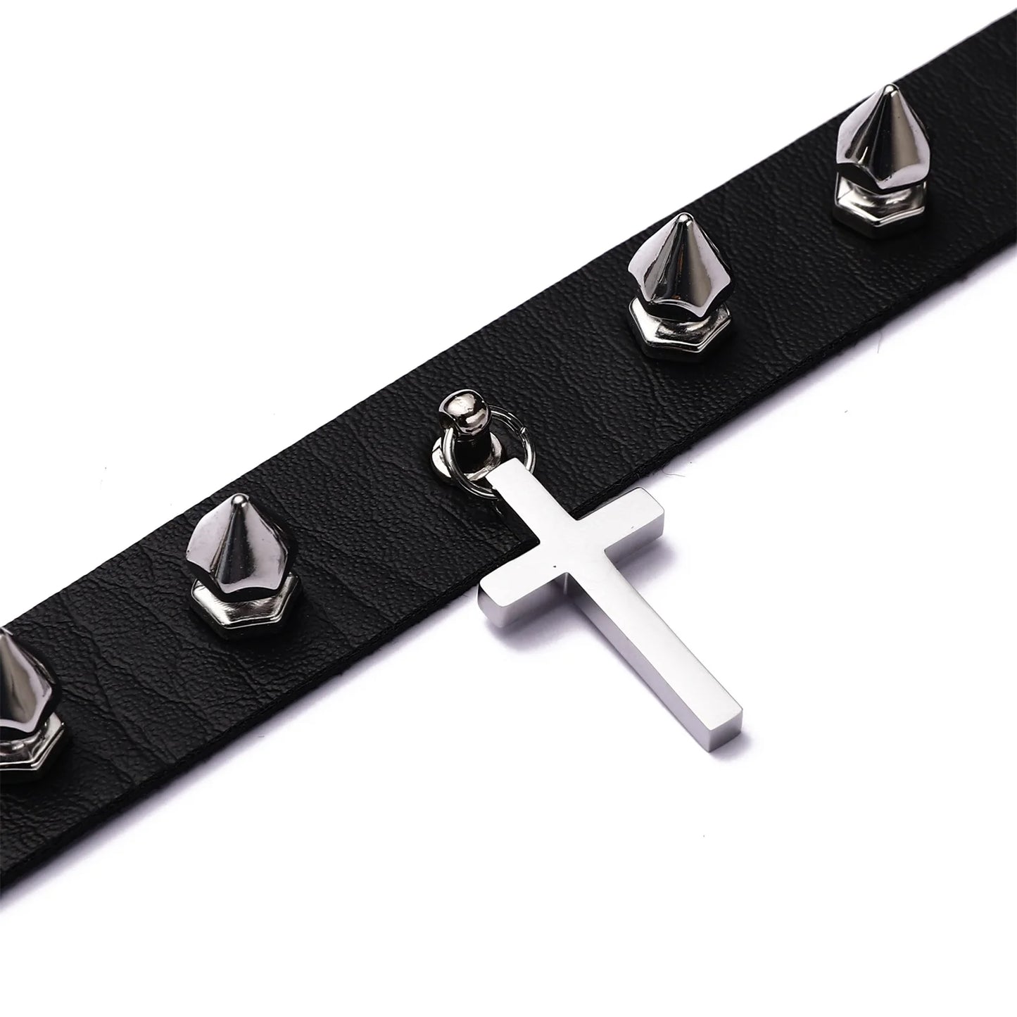 Cross Choker Necklace For Women Girls Goth Spiked Chokers Black Leather Collar Gothic Jewelry Fashion  Accessories