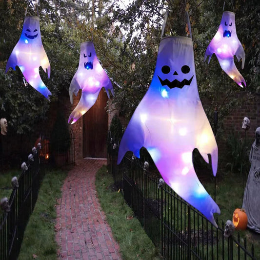 Large LED Halloween Outdoor Light Hanging Ghost Halloween Party Dress Up Glowing Spooky Lamp Horror Props Home Bar Decoration