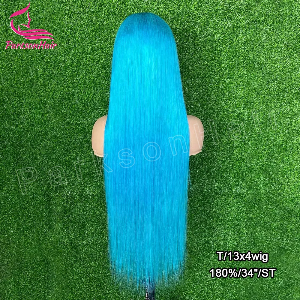 Brazilian Real Hair Blue Color Straight Human Hair Wigs 13×4 13*6 Transparent Lace Frontal Hair Wigs For Women Lace Wigs 250